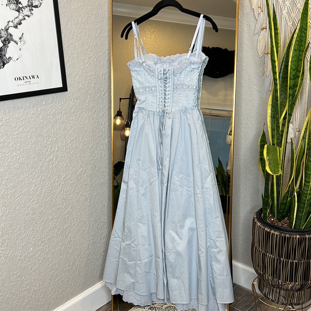 HOUSE OF CB 'Jaime' Soft Blue Broderie Anglais Midi SunDress NWOT - Picture 10 of 12